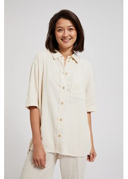Lniana koszula z kieszonką beżowa ze sklepu Moodo.pl w kategorii Koszule damskie - zdjęcie 173436388