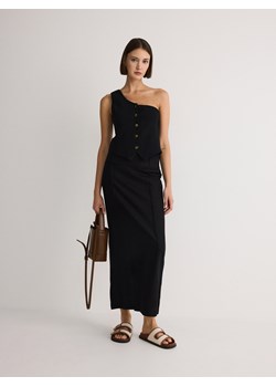 Reserved - Spódnica midi z lnem - czarny ze sklepu Reserved w kategorii Spódnice - zdjęcie 173436729