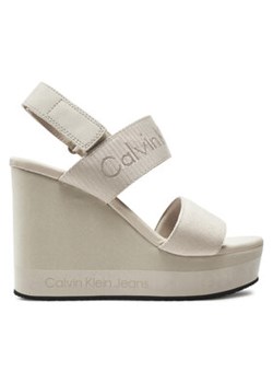 Calvin Klein Jeans Sandały Wedge Sandal Webbing In Mr YW0YW01360 Beżowy ze sklepu MODIVO w kategorii Sandały damskie - zdjęcie 173437917