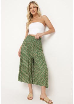 Zielone Szerokie Spodnie Bawełniane o Długości 7/8 Ferni ze sklepu Born2be Odzież w kategorii Spodnie damskie - zdjęcie 173439838