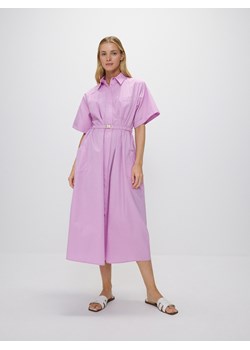 Reserved - Koszulowa sukienka midi z paskiem - fuksja ze sklepu Reserved w kategorii Sukienki - zdjęcie 173442408