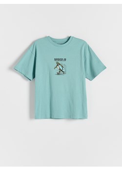 Reserved - T-shirt oversize z nadrukiem - miętowy ze sklepu Reserved w kategorii T-shirty chłopięce - zdjęcie 173442946