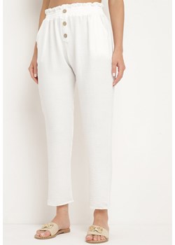 Białe Spodnie z Wysoką Talią Typu Paper Bag z Gumką w Pasie Noravia ze sklepu Born2be Odzież w kategorii Spodnie damskie - zdjęcie 173444299
