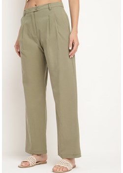 Ciemnobeżowe Szerokie Spodnie Garniturowe z Bawełny Alefia ze sklepu Born2be Odzież w kategorii Spodnie damskie - zdjęcie 173448159