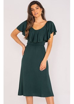 Sukienka midi z falbaną butelkowa zieleń A659, Kolor butelkowa zieleń, Rozmiar L, Awama ze sklepu Primodo w kategorii Sukienki - zdjęcie 173453815