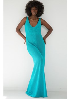 Długa ażurowa sukienka na ramiączka niebieska F1866, Kolor niebieski, Rozmiar S/M, Fobya ze sklepu Primodo w kategorii Sukienki - zdjęcie 173453877