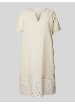 Sukienka o długości do kolan z lnu z haftem angielskim ze sklepu Peek&Cloppenburg  w kategorii Sukienki - zdjęcie 173459838