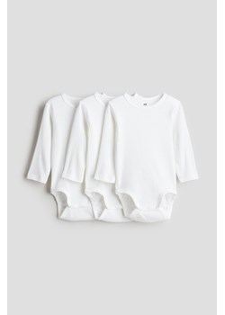 H & M - Body w prążki 3-pak - Biały ze sklepu H&M w kategorii Odzież dla niemowląt - zdjęcie 173460748