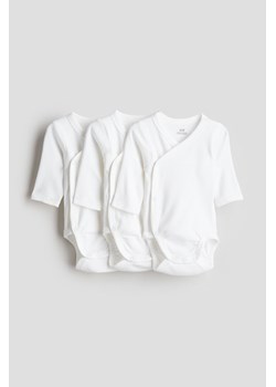 H & M - Kopertowe body 3-pak - Biały ze sklepu H&M w kategorii Body niemowlęce - zdjęcie 173462587