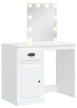Biała toaletka z lustrem z lampkami LED - Eliona ze sklepu Edinos.pl w kategorii Toaletki - zdjęcie 173465337