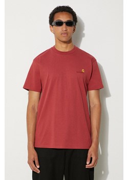 Carhartt WIP t-shirt bawełniany American Script męski kolor bordowy gładki I029956.002XX ze sklepu PRM w kategorii T-shirty męskie - zdjęcie 173466169