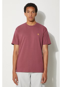 Carhartt WIP t-shirt bawełniany Chase męski kolor różowy gładki I026391.2BBXX ze sklepu PRM w kategorii T-shirty męskie - zdjęcie 173466175