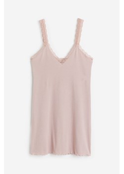 H & M - Prążkowana koszulka nocna z koronką - Różowy ze sklepu H&M w kategorii Koszule nocne - zdjęcie 173466466