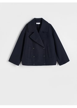 Reserved - Krótki płaszcz oversize - granatowy ze sklepu Reserved w kategorii Płaszcze damskie - zdjęcie 173469577