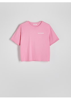 Reserved - T-shirt z napisem - pastelowy róż ze sklepu Reserved w kategorii Bluzki damskie - zdjęcie 173471019