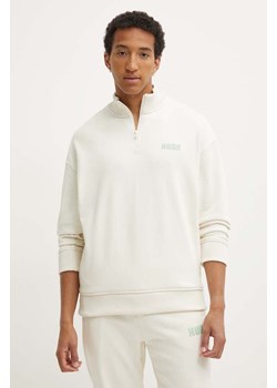 HUGO bluza bawełniana męska kolor beżowy z nadrukiem 50517848 ze sklepu ANSWEAR.com w kategorii Bluzy męskie - zdjęcie 173472977