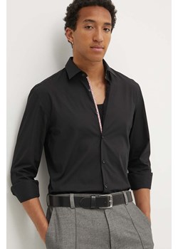 HUGO koszula bawełniana męska kolor czarny slim z kołnierzykiem włoskim 50519819 ze sklepu ANSWEAR.com w kategorii Koszule męskie - zdjęcie 173473026