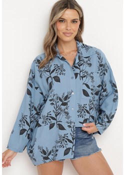 Niebieska Wiskozowa Koszula z Dłuższym Tyłem Eframla ze sklepu Born2be Odzież w kategorii Koszule damskie - zdjęcie 173473855