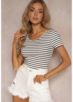 Biało-Czarny Bawełniany T-shirt Koszulka w Paski z Krótkim Rękawem Fralea ze sklepu Renee odzież w kategorii Bluzki damskie - zdjęcie 173474356