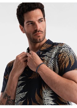 Wzorzysta męska koszula wiskozowa z krótkim rękawem – paproć V3 OM-SHPS-0113 ze sklepu ombre w kategorii Koszule męskie - zdjęcie 173474555