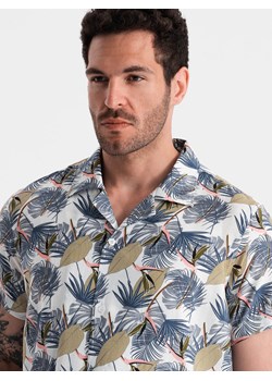 Wiskozowa wzorzysta męska koszula z krótkim rękawem – palmy V7 OM-SHPS-0113 ze sklepu ombre w kategorii Koszule męskie - zdjęcie 173474567