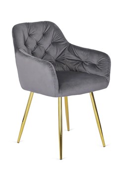 Szare pikowane krzesło glamour z podłokietnikami - Vamo ze sklepu Edinos.pl w kategorii Krzesła - zdjęcie 173476358