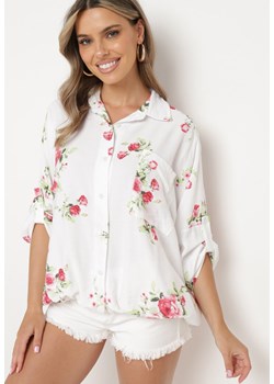 Biała Koszula z Wiskozy ze Ściągaczami w Kwiaty Tineras ze sklepu Born2be Odzież w kategorii Koszule damskie - zdjęcie 173476727