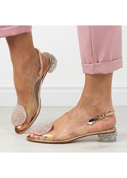 Różowe silikonowe sandały damskie na obcasie z kryształami, transparen ze sklepu suzana.pl w kategorii Sandały damskie - zdjęcie 173485925