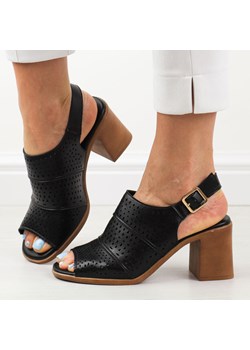 Czarne sandały damskie na słupku Sergio Leone sk565 ze sklepu suzana.pl w kategorii Sandały damskie - zdjęcie 173496299