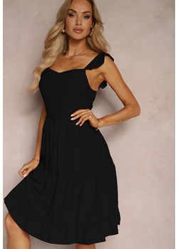 Czarna Rozkloszowana Sukienka na Ramiączkach z Falbanką Remati ze sklepu Renee odzież w kategorii Sukienki - zdjęcie 173498318