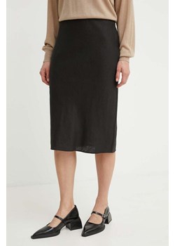 Samsoe Samsoe spódnica lniana SAAGNETA kolor czarny midi prosta F24100096 ze sklepu ANSWEAR.com w kategorii Spódnice - zdjęcie 173498476