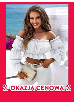 Biała krótka bluzka hiszpanka Etnia - biały ze sklepu pakuten.pl w kategorii Bluzki damskie - zdjęcie 173498527