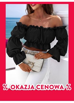 Czarna krótka bluzka hiszpanka Etnia - czarny ze sklepu pakuten.pl w kategorii Bluzki damskie - zdjęcie 173498528