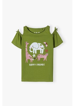 Bawełniany T-shirt z miękkim nadrukiem i odkrytymi ramionami dla dziewczynki ze sklepu 5.10.15 w kategorii Bluzki dziewczęce - zdjęcie 173499437