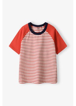 Czerwony dzianinowy t-shirt chłopięcy w paski - Limited Edition ze sklepu 5.10.15 w kategorii T-shirty chłopięce - zdjęcie 173499475