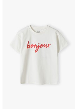 Dzianinowy t-shirt z napisem Bonjour - Limited Edition ze sklepu 5.10.15 w kategorii Bluzki dziewczęce - zdjęcie 173499508