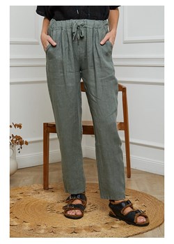 Fleur de Lin Lniane spodnie w kolorze khaki ze sklepu Limango Polska w kategorii Spodnie damskie - zdjęcie 173499556