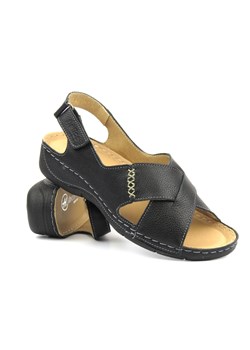Skórzane sandały damskie ze skrzyżowanymi paskami - Helios Komfort 229-1, czarny 2 ze sklepu ulubioneobuwie w kategorii Sandały damskie - zdjęcie 173502965