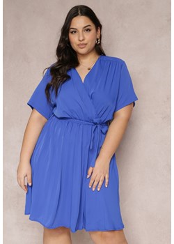 Niebieska Sukienka z Gumką w Pasie i Kopertowym Dekoltem Azrah ze sklepu Renee odzież w kategorii Sukienki - zdjęcie 173503948