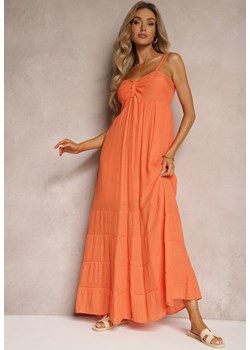 Pomarańczowa Sukienka z Dodatkiem Bawełny na Ramiączkach z Regulacją oraz Gumką z Tyłu Tinanoras ze sklepu Renee odzież w kategorii Sukienki - zdjęcie 173506979