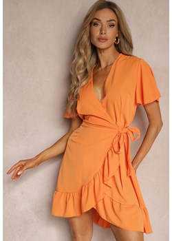 Pomarańczowa Kopertowa Sukienka z Ozdobną Falbanką Tinanis ze sklepu Renee odzież w kategorii Sukienki - zdjęcie 173506999