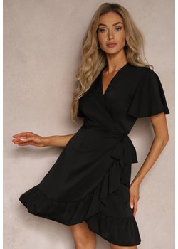 Czarna Kopertowa Sukienka z Ozdobną Falbanką Tinanis ze sklepu Renee odzież w kategorii Sukienki - zdjęcie 173507019