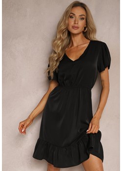 Czarna Sukienka z Gumką w Talii i Falbankami o Rozkloszowanym Fasonie Xelimia ze sklepu Renee odzież w kategorii Sukienki - zdjęcie 173507039