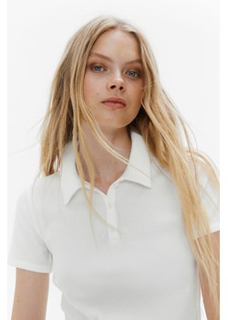 H & M - Top polo w prążki - Biały ze sklepu H&M w kategorii Bluzki damskie - zdjęcie 173507257