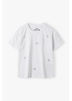 Biały t-shirt dziewczęcy z cekinkami - Lincoln&Sharks ze sklepu 5.10.15 w kategorii Bluzki dziewczęce - zdjęcie 173507746