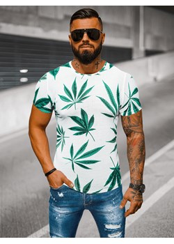 T-shirt męski z nadrukiem biało-zielony OZONEE O/BL54Z ze sklepu ozonee.pl w kategorii T-shirty męskie - zdjęcie 173508699