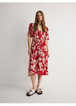Reserved - Sukienka midi z wiskozy - czerwony ze sklepu Reserved w kategorii Sukienki - zdjęcie 173511216