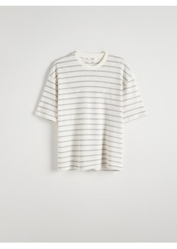 Reserved - T-shirt oversize w paski - złamana biel ze sklepu Reserved w kategorii T-shirty męskie - zdjęcie 173511296