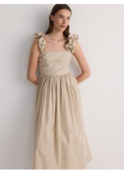 Reserved - Bawełniana sukienka midi z marszczeniami - beżowy ze sklepu Reserved w kategorii Sukienki - zdjęcie 173511705