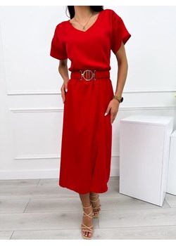 Czerwona Sukienka z Paskiem ze sklepu ModnaKiecka.pl w kategorii Sukienki - zdjęcie 173512239